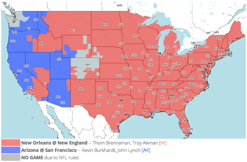 Illustration for article titled Which TV Market's Getting Screwed Today? Your Week 6 NFL Viewing Maps